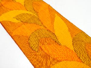 手織り真綿紬　草葉模様織り出し　名古屋帯